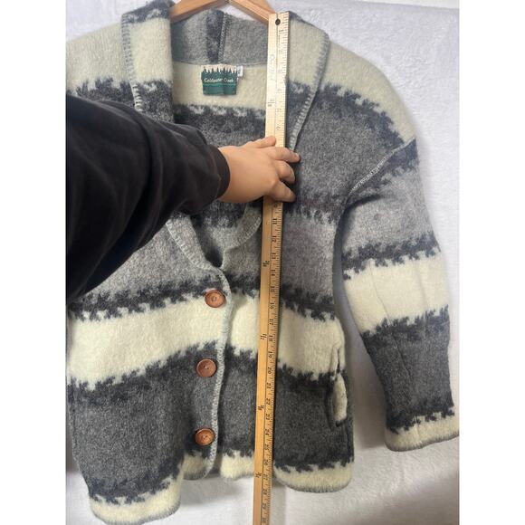 VTG Coldwater Creek Boiled Wool Gray White Coat 90s sz XL Outdoors Fair Isle - Picture 5 of 11